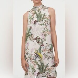H&M Silky Floral Sleeveless Dress Tie Collar